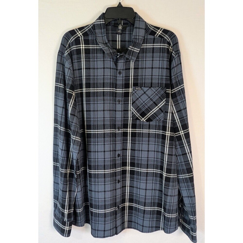 Volcom Loreto Men's Plaid Flannel Shirt XL NWT Long Sleeve Blue Black Button Up